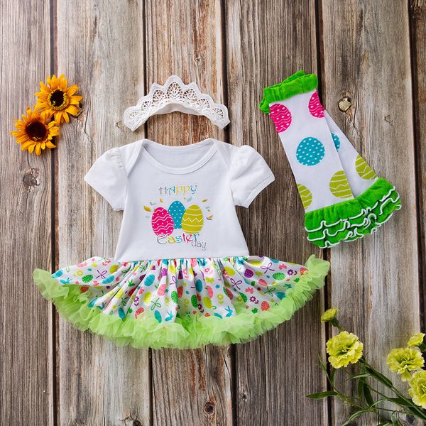 

3pcs girls summer dresses toddler newborn baby girls princess easter eggs tutu dress hairband leg sleeve outfits set t7#, Red;yellow