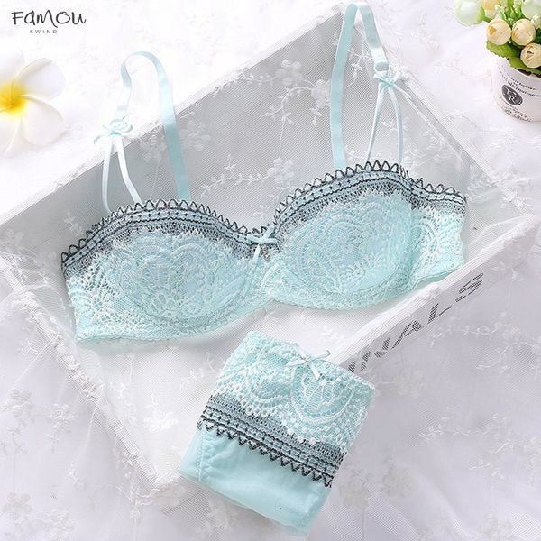 

Girls Women Panty Sweet Lace Embroidery Half Cup Bowknot Sexy Push Up Underwear And Summer Bra Set