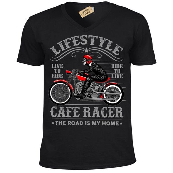 

стиль жизни байкер футболка кафе гонщик moto uomo scollo a v, White;black