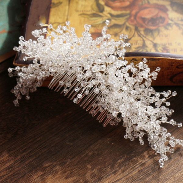 

trendy crystal wedding hair combs bride hair accessories silver hair ornaments bridal headpiece handmade women jewelry comb, White;golden