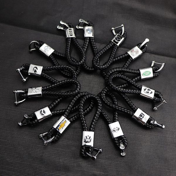 

new braided pu leather metal car logo keychains keyrings mini keyfob key chain men business keychain lovers souvenir gift car accessories, Silver