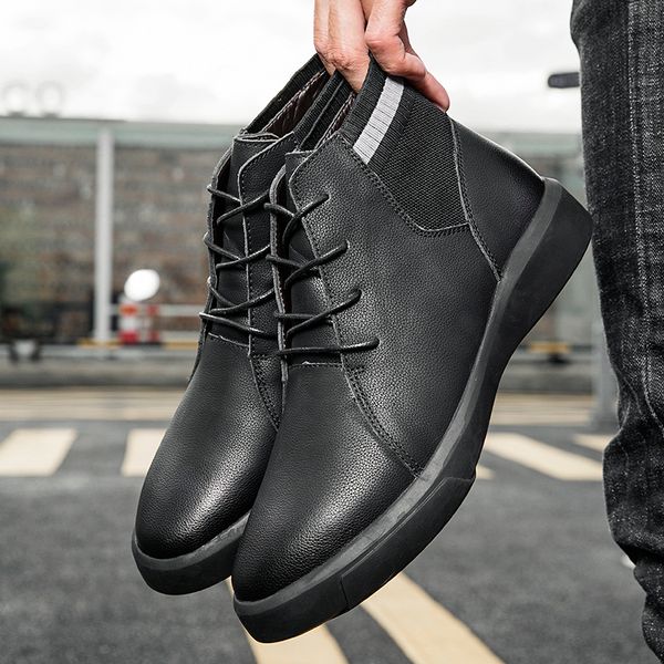 

winter men's leather shoes men's casual sneakers trend wild work slip breathable winter shoes man waterproof shoes *8637, Black