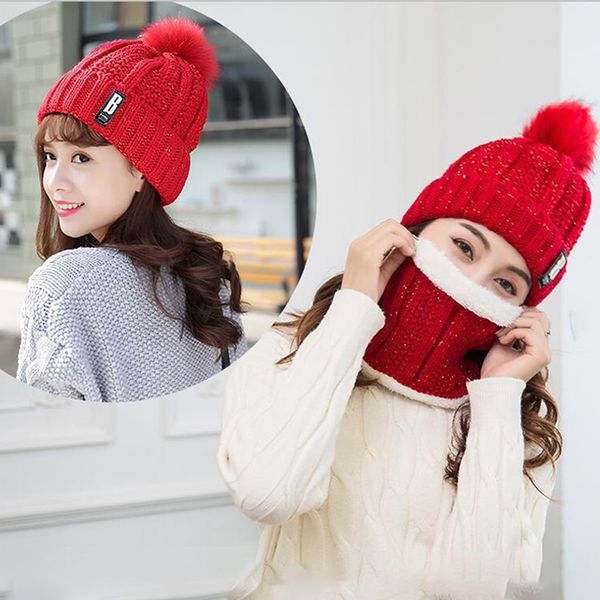 

brand winter knitted beanies hats women thick warm beanie skullies hat female knit letter bonnet beanie caps outdoor riding sets, Blue;gray