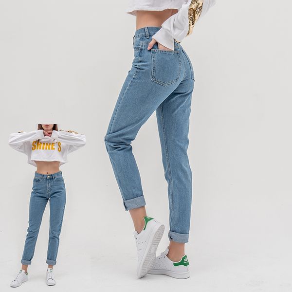 

luckinyoyo jean woman mom jeans pants boyfriend jeans for women with high waist push up large size ladies denim 5xl 2019, Blue