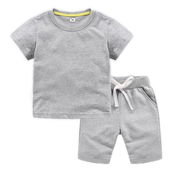 

de peach summer boys clothing sets children cotton t-shirts+shorts 2pcs suits for boys girls baby kids clothes set for 1-12years t200526, White