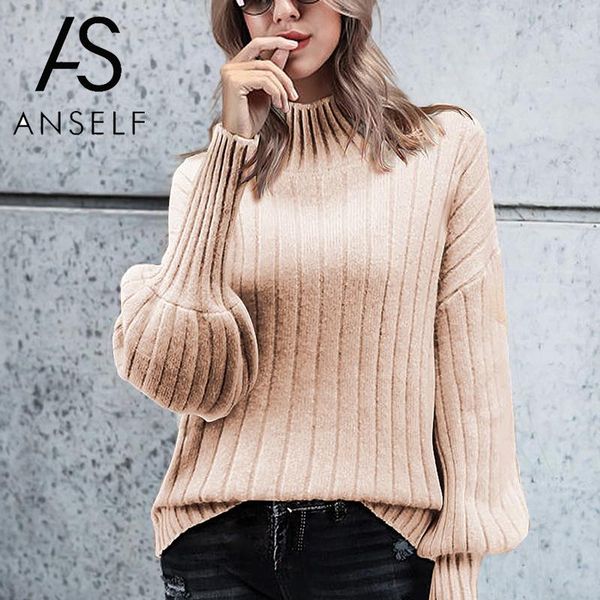 

women knitted pullover female turtleneck sweater lantern long sleeves ribbed solid 2019 autumn winter knitting female jumper, White;black