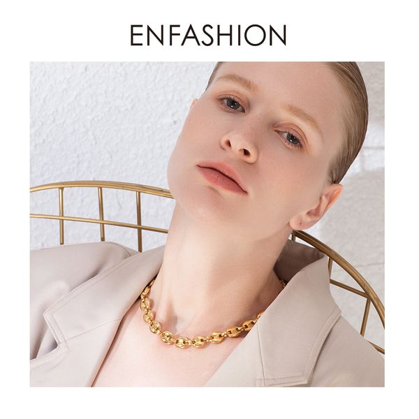 

enfashion punk coffee beans link chain choker necklace women stainless steel gold color hip hop rock necklaces men jewelry p3022 cj191221, Silver