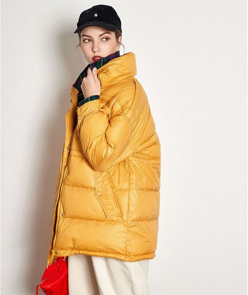 

short bread down jacket for ladies check fake two new 2019 winter wear loose white duck down jacket for ladie, Black