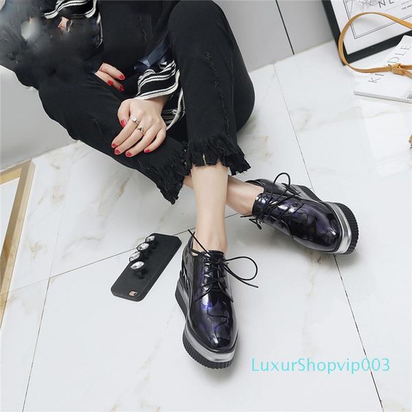 

горячая продажа-высокое качество ! мода печатные кожаные заклепки туфли на платформе весна осень ручной работы высота увеличения обуви, Black;white