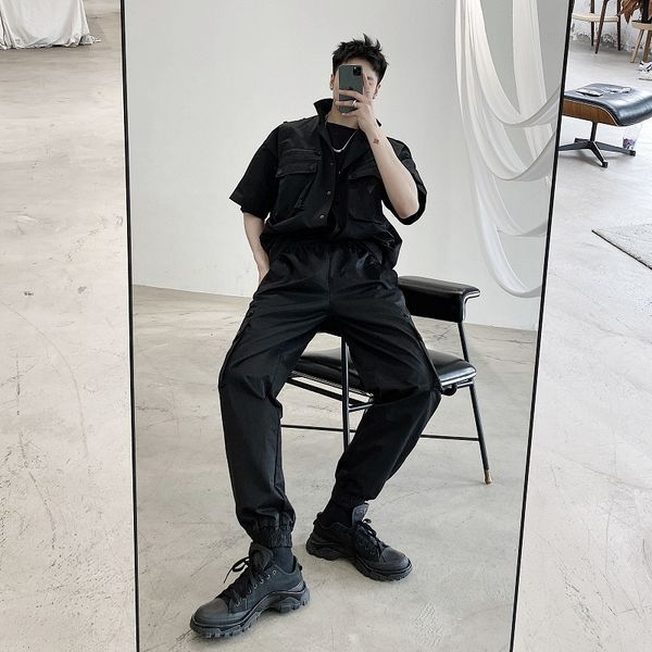 

мужчины streetwear мода хип-хоп повседневные брюки cargo мужская multi-карман эластичного пояса брюки бегунов sweatpants, Black