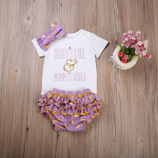

новорожденный малыш baby girls папа и мама одежда комбинезон +оборками шорты снизу + оголовье 3 шт. дети девушки комплект, Pink;blue