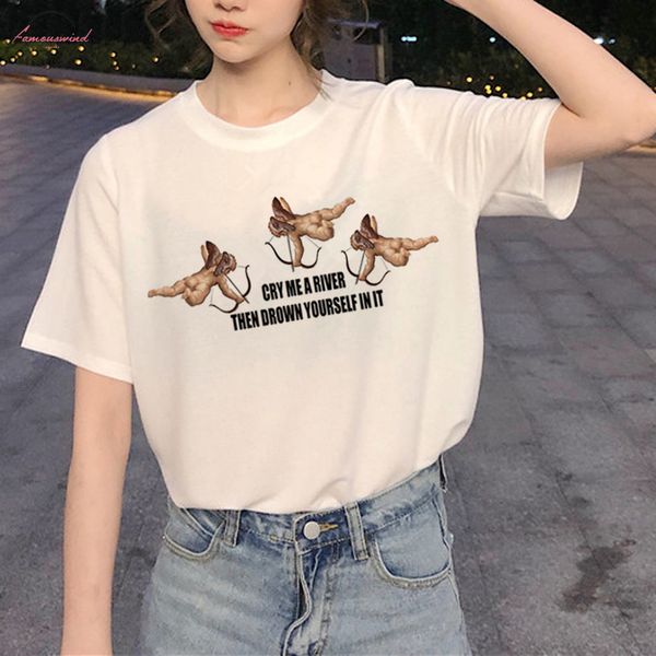 

new harajuku angel funny t shirt women ullzang aesthetic t shirt 90s graphic cartoon tshirt korean style tees female, White