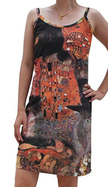 

raan pah muang raanpahmuang gustav klimt the kiss collage spaghetti strap dress, Black;gray