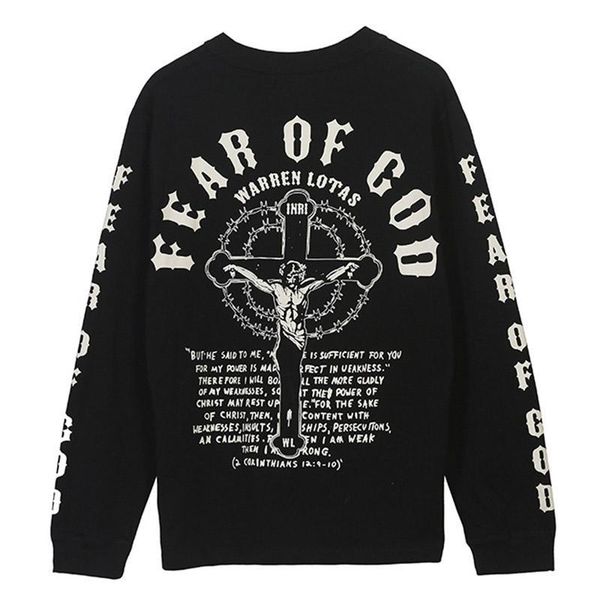 

fear of god fog long sleeve christmas jesus religion cross print street t-shirt pullover hoodie spring autumn sweatshirt tee hfymwy281, Black