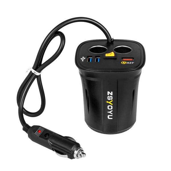 

3 usb cup holder car cigarette lighter car charger adapter socket 12v voltmeter usb button display temperature fast charger new