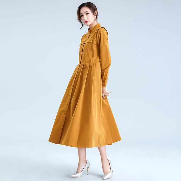 

spring 2020 new women's single-breasted belt solid color lengthened windbreaker stand collar long sleeve temperament slim coat, Tan;black