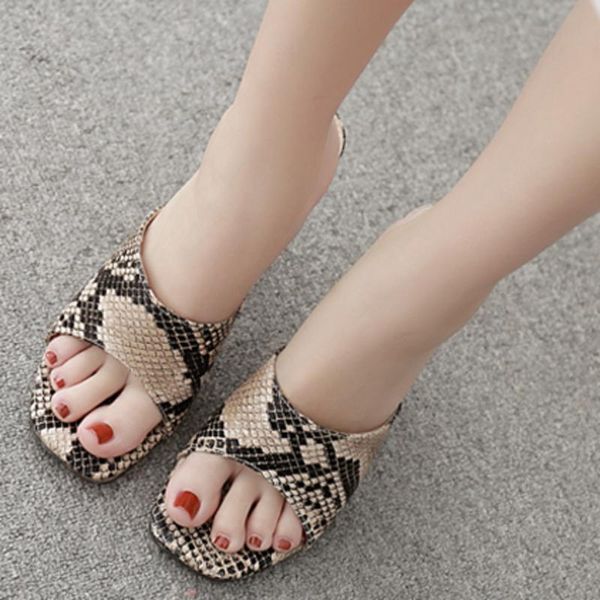 

slippers 2021 summer women grain snake gladiator high heels mules square toe sandals female outdoor party shoes, Black