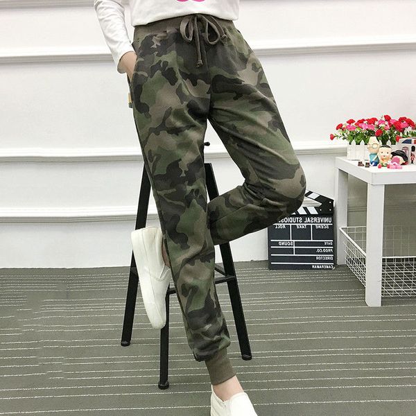 

women camouflage sweatpants drawstring elastic waist ladies camo jogger pants, Blue