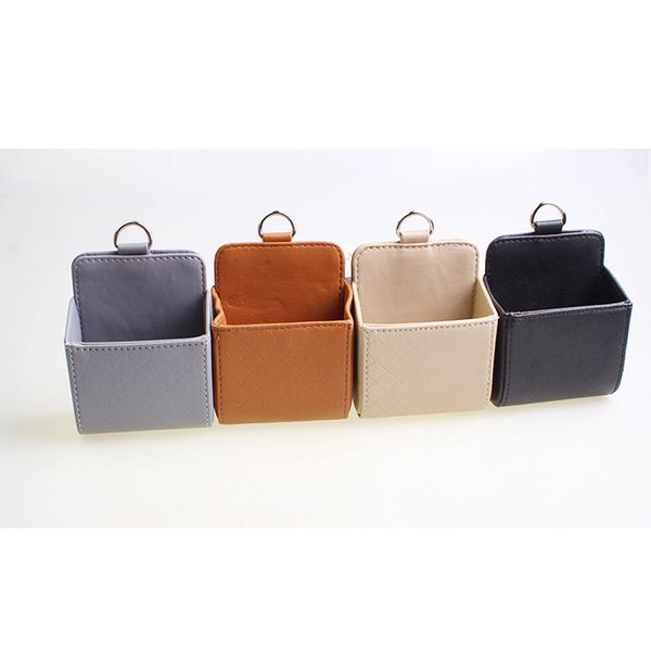 

universal mini car cell phone pocket pu leather key wallet card bag car container storage box organizer nets