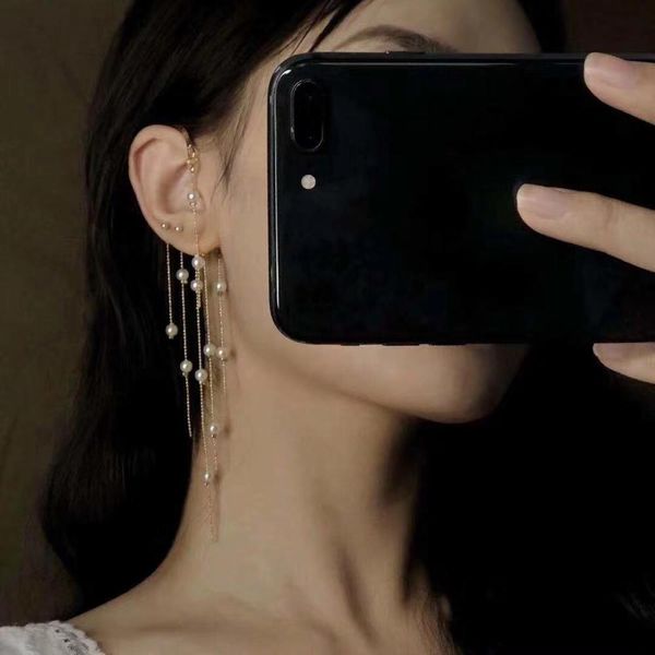 

fashion korean pendant earrings alloy long chain fringe pearl earrings temperament women's accessories wedding party gifts, Silver