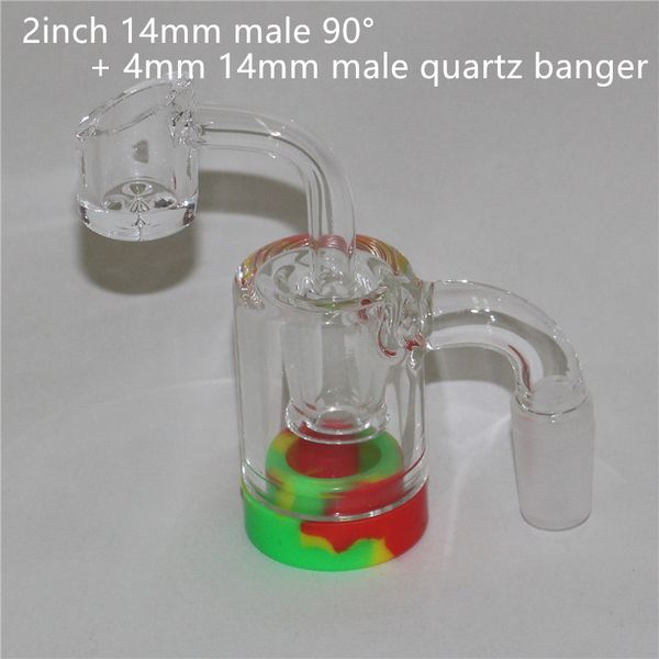 

Стеклянный улавливатель рекультивации улавливатели золы с 5 мл силиконовыми контейнерами и 14 мм совместным кварцевым гвоздем для ногтей dab rig glass bong smoking accessories