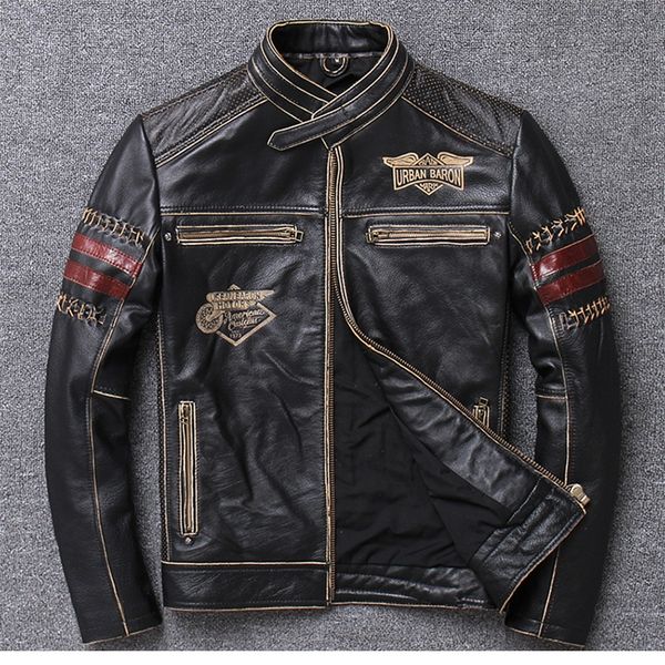 

1pcs men's vintage genuine cowhide leather stylish jacket motocross biker slim fit motorcycle jacket