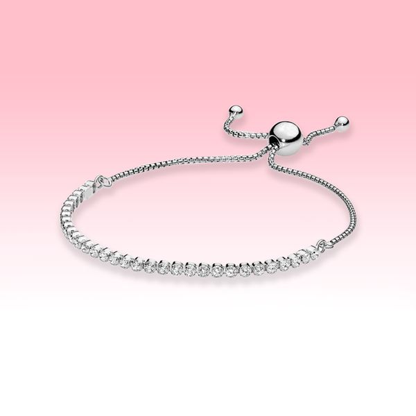 Funkelndes Slider-Tennis-Armband für Damen, Hochzeitsschmuck für Pandroa, echte 925er-Sterlingsilber-Armbänder mit CZ-Diamant, mit Originalverpackung