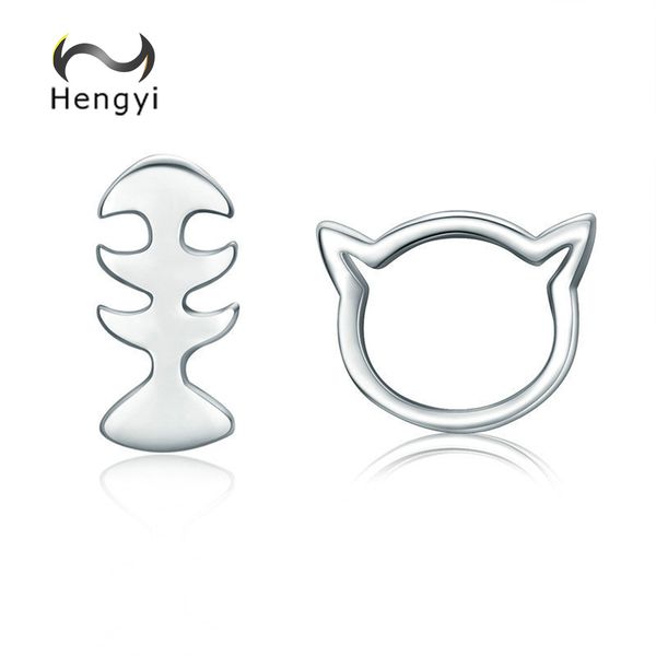 

hengyi 100% 925 sterling silver animal cat fish thorn stud earrings for women fashion sterling silver jewelry gift, Golden;silver
