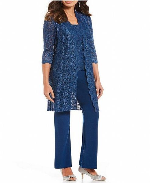 

navy blue scoop lace long jacket mother of the bride suits custom modest long mother's party gowns formal evening suits pd5021, Black;red