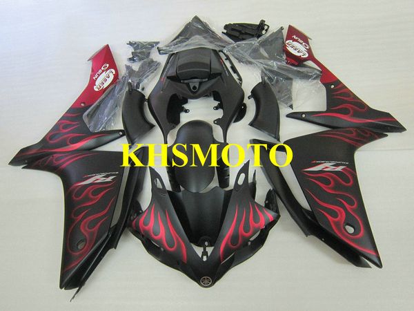 

custom injection mold fairing kit for yamaha yzfr1 07 08 yzf r1 2007 2008 yzf1000 abs red flames black fairings set+gifts yf12