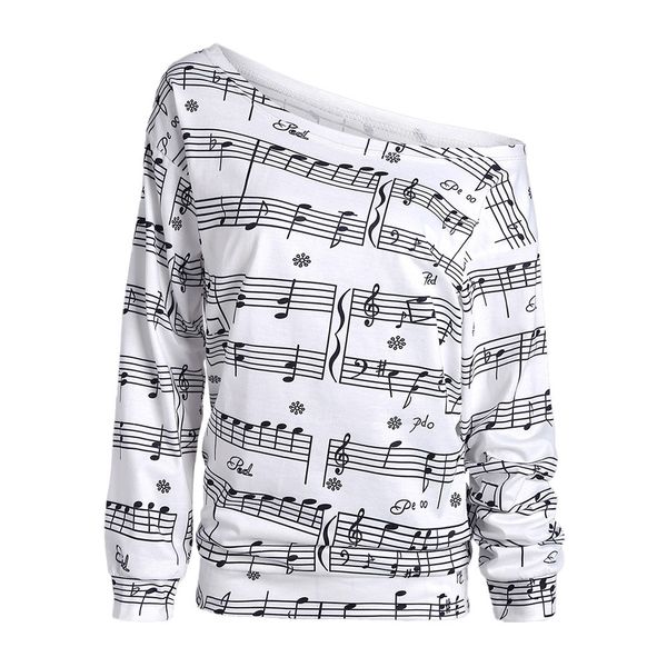 

womens and blouses feminina note print blouse 2018 women clothes streetwear one shoulder ladies fashion clothing, White