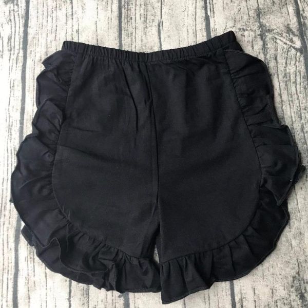 

new design girls various colors shorts knit cotton children toddler solid color ruffle shorts kids clothing, Black