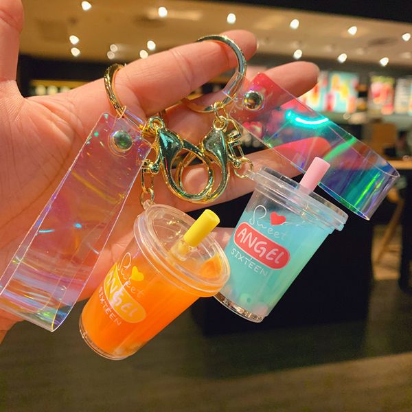 

creative funny soft drink key chains resin interesting tapioca beverage bubble moving liquid oil release jewelry, Silver