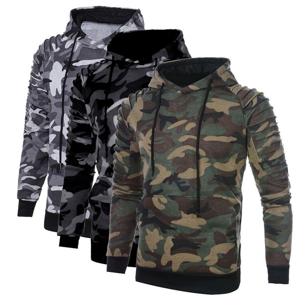

men's hoodies camouflage casual sweatshirts long sleeve lace up sportwear with pocket running for men gym sports hoody, Black