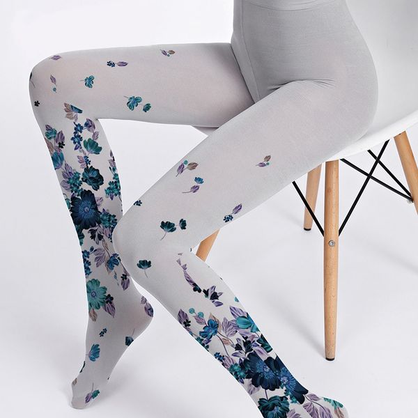 

blue flower print women pantyhose dropship and bulk, White
