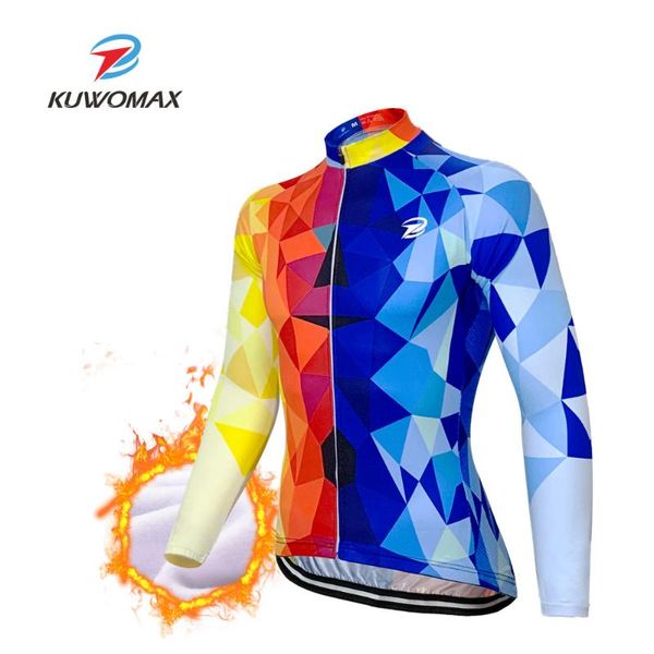 

kuwomax man cycling jersey winter thermal fleece ciclismo ropa bicycle bike long sleeve sportswear cycling clothing, Black;red