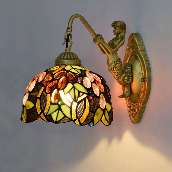 

grapes pattern lampshade wall lamp stained glass art light luminaire led wall light sconces corridor indoor fixture for l living room