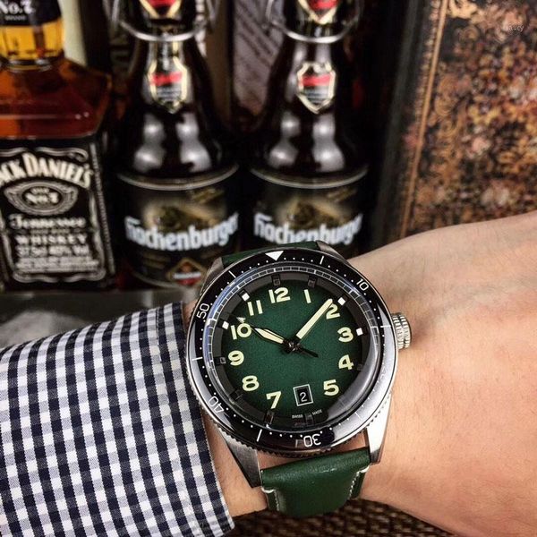 

men watches automatic movement 42*14mm wristwatches casual watches stainless steel band date1, Slivery;brown