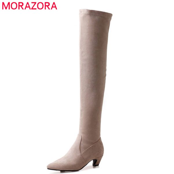 

morazora 2020 new arrival thigh high over the knee boots flock slip on elegant long boots women fashion autumn winter shoes, Black