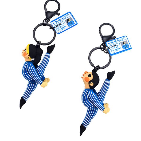 

creativity do the splits keychains lovers clinic patients funny key chain gymnastics doll three-dimensional pendant key ring, Silver