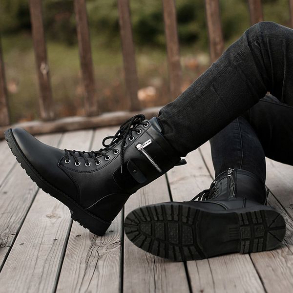 

microfiber leather men military boots men's motorcycle riding hunting walking shoes designer desert botas hombre black