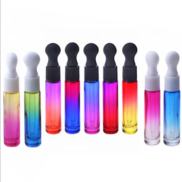 

100pcs/lot 10ml gradient colorful perfume glass dropper bottle 10ml oil bottles glass tubes essential oil vial