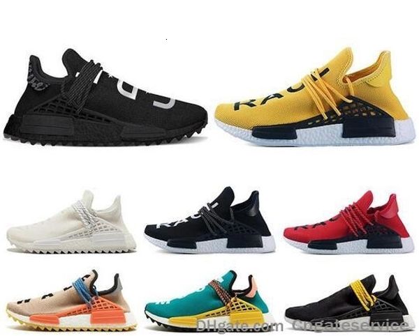

new arrival human race hu trail x pharrell williams men running shoes black yellow lace blank canvas mens trainers women sports sneaker