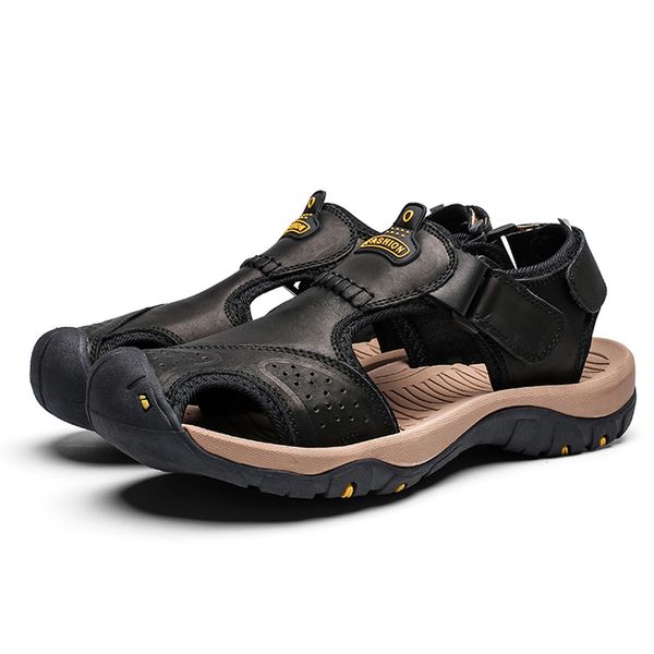 

vogue men sandals summer men shoes breathable walking beach sports slippers couple men\x27s shoes leather hiking 18apl23, Black