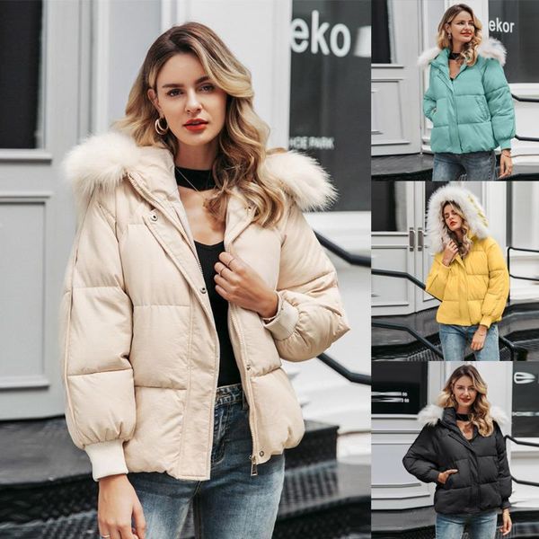 

abrigos mujer invierno 2020 winter coat women winter big fur collar coat long sleeve zipper pocket overcoat manteau femme, Black