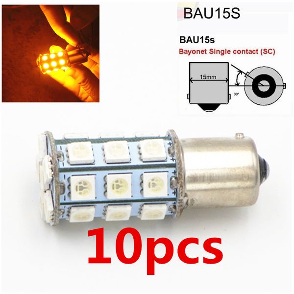 

10pcs amber yellow bau15s py21w 1156py 7507 high power 27 smd led bulb turn signal light