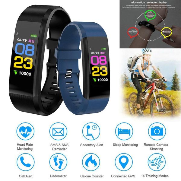 

2019 new id115 plus smartband high breathable strap sport watch waterproof with call message reminder heart rate for women men, Slivery;brown