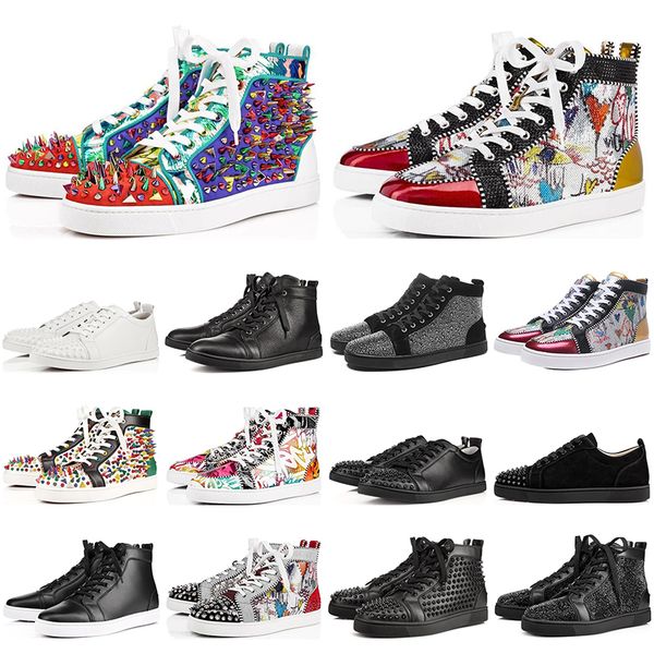 

2020 designer shoes graffiti flat red bottoms men and women genuine leather low cut studded spikes platform sneakers casual shoes size 35-47, Black