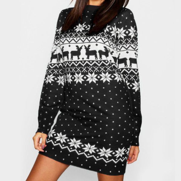 

womens designer dress christmas clothing printed long-sleeved dress fashion tide round neck brand thin 2019 autumn, Black;gray