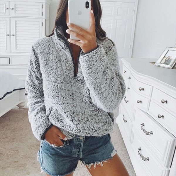 

duzeala autumn winter women sweatshirt fashion new long sleeve sweatshirts soft warm casual shaggy pullover fuzzy hoodies, Black